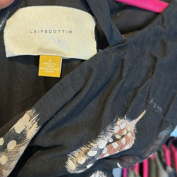 Leifsdottir black/brown leaf print one shoulder elastic waistband dress size 4 - Picture 2 of 3